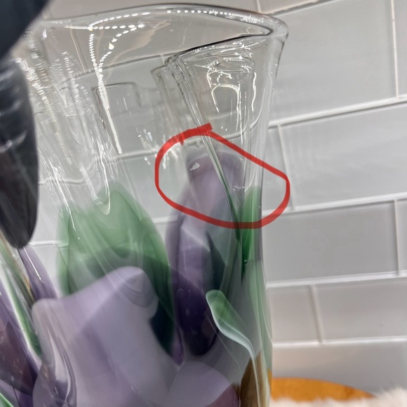 Hand Blown Art Glass Ruffled Swung Vase Abstract Green & Purple Fusion - Picture 16 of 16